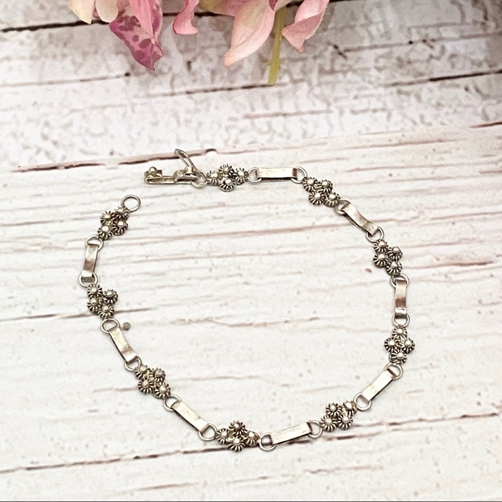Vintage Filigree 950 Stamped Link Bracelet